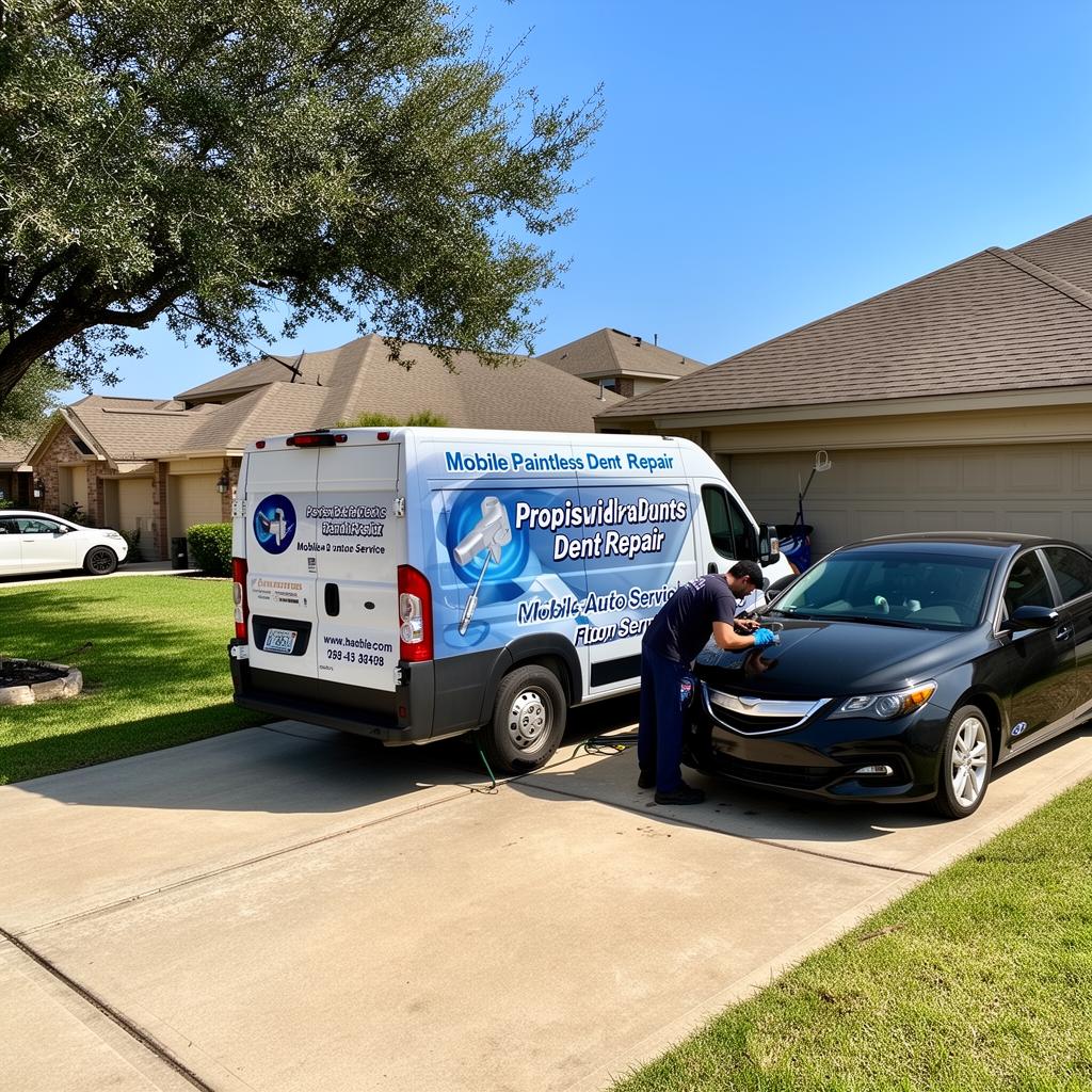 Mobile PDR service van at customer home in Dallas-Fort Worth